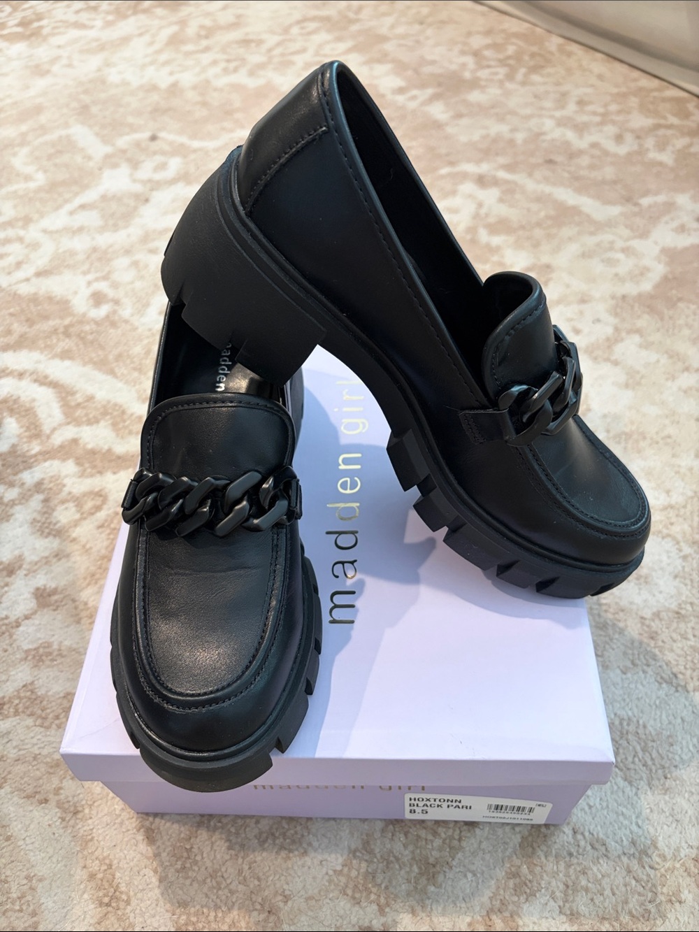 Madden Girl Black Chunky Chain Lug Loafers